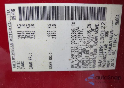 2009 Nissan Altima 2.5 S from USA, damaged, VIN 1N4AL21E09C130122